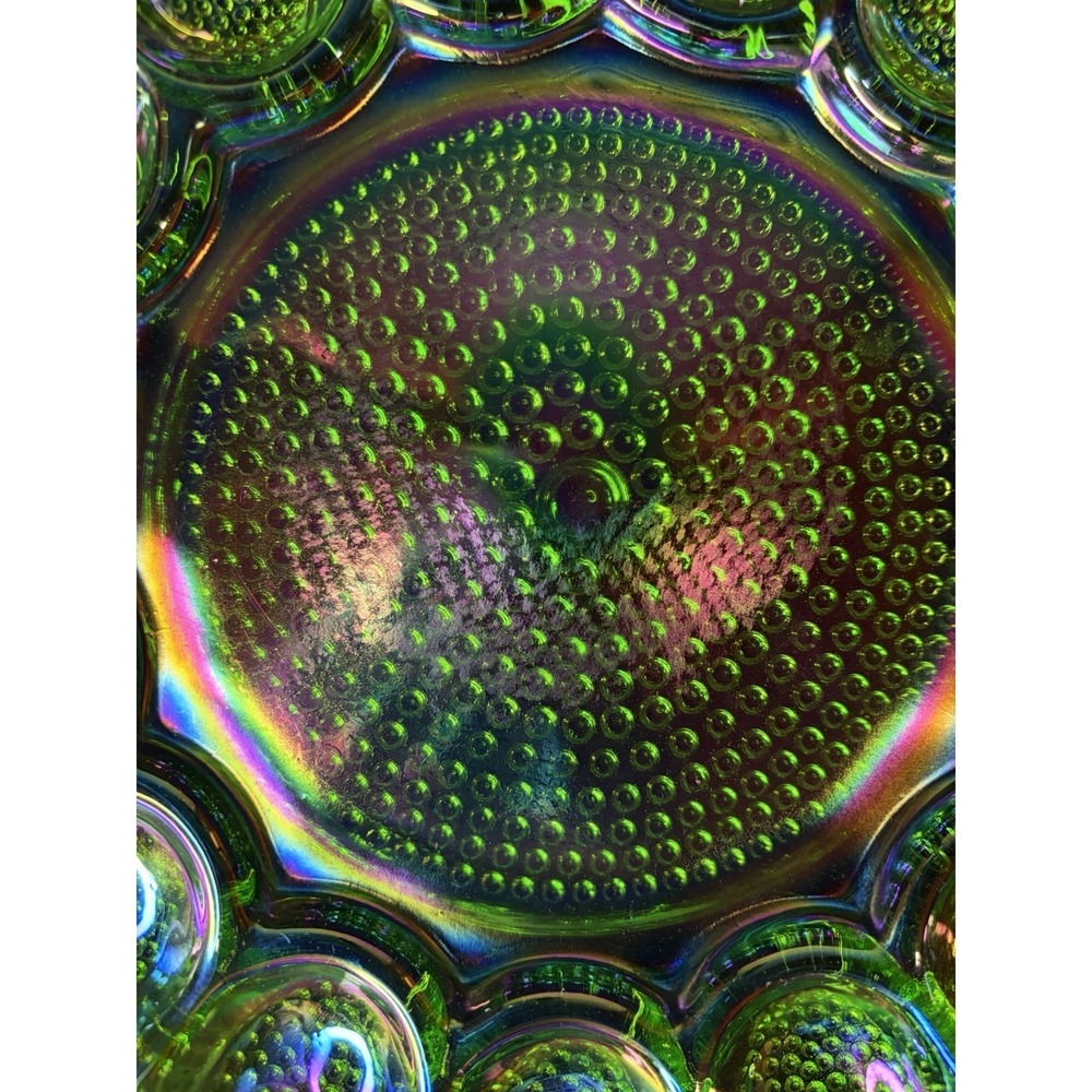 Vintage Indiana Glass Deviled Egg Plate Carnival Hobnail Lime Green 11" 1960s - Picture 9 of 16